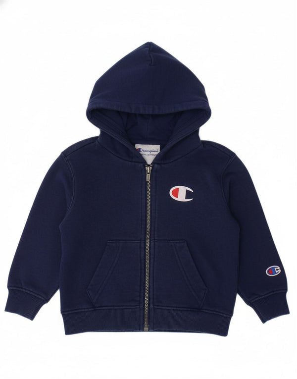 CHAMPION Baby Boys Graphic Zip Hoodie Sweater 9-12 Months Navy Blue Cotton