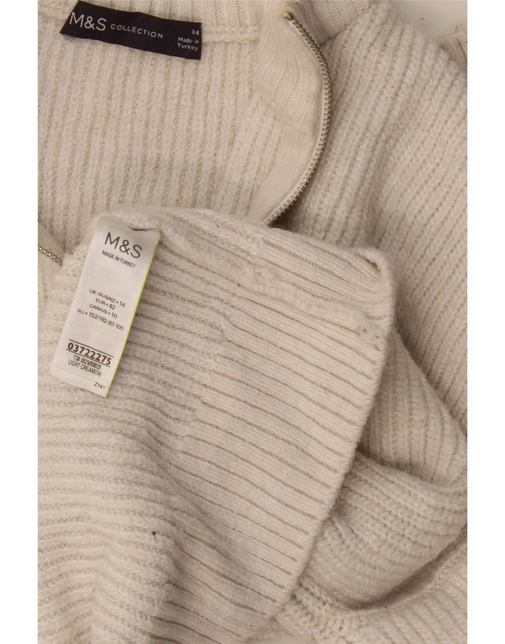Maglione maglione con collo con zip da donna Marks & Spencer UK 14 grande bianco sporco