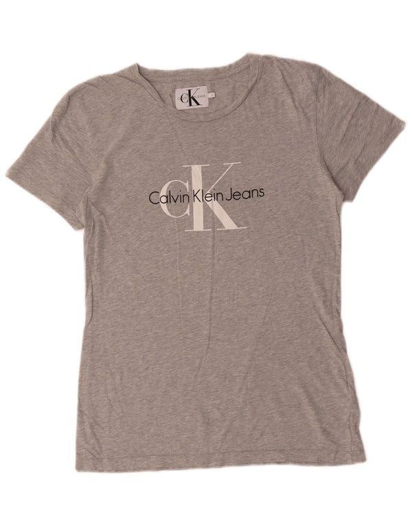 Calvin Klein Jeans T-shirt grafica da uomo Top UK 14 Large Grigio Cotone