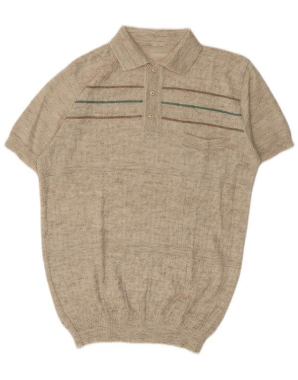 Polo vintage da uomo a righe beige medio