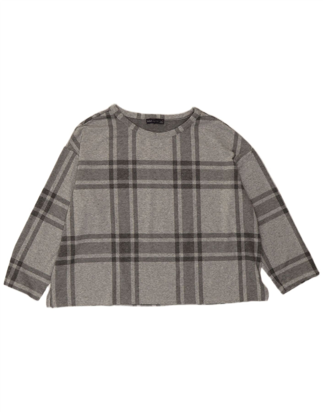 Top corto da donna Marks & Spencer manica 3/4 UK 20 2XL poliestere scozzese grigio