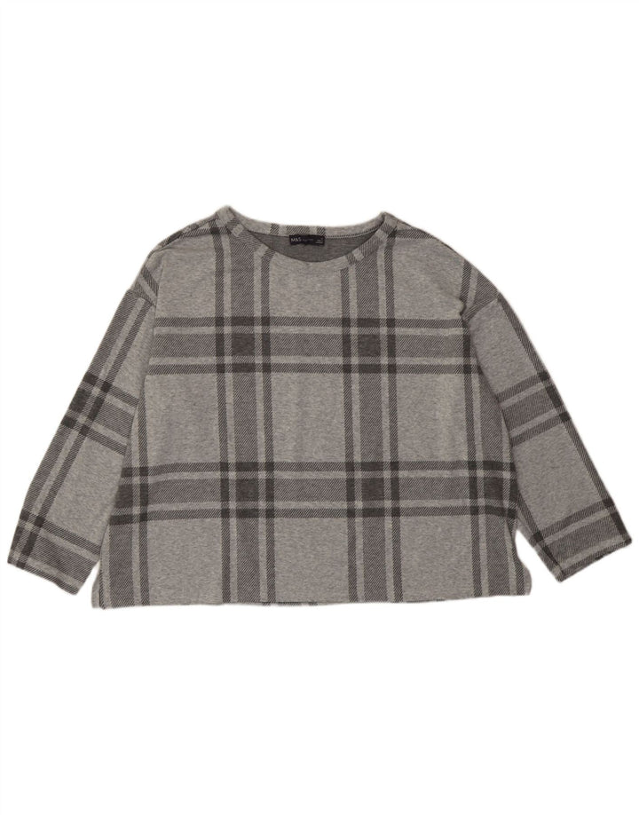 Top corto da donna Marks & Spencer manica 3/4 UK 20 2XL poliestere scozzese grigio