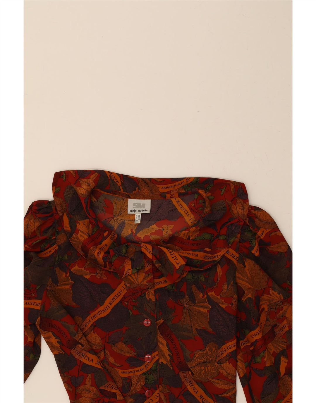 VINTAGE Womens Abstract Pattern Shirt Blouse UK 10 Small Brown Vintage Vintage and Second-Hand Vintage from Messina Hembry 