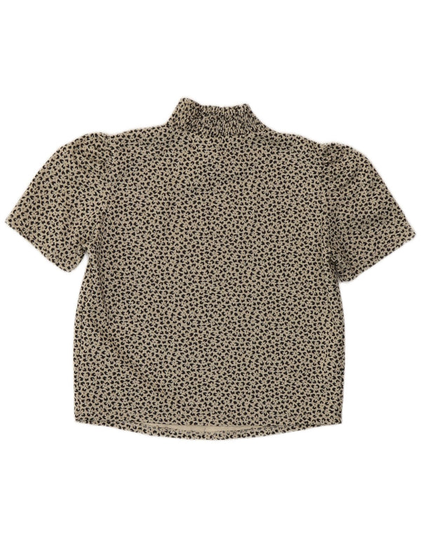 Top corto da donna Zara in camicetta UK 14, poliestere grande con stampa animalier grigia