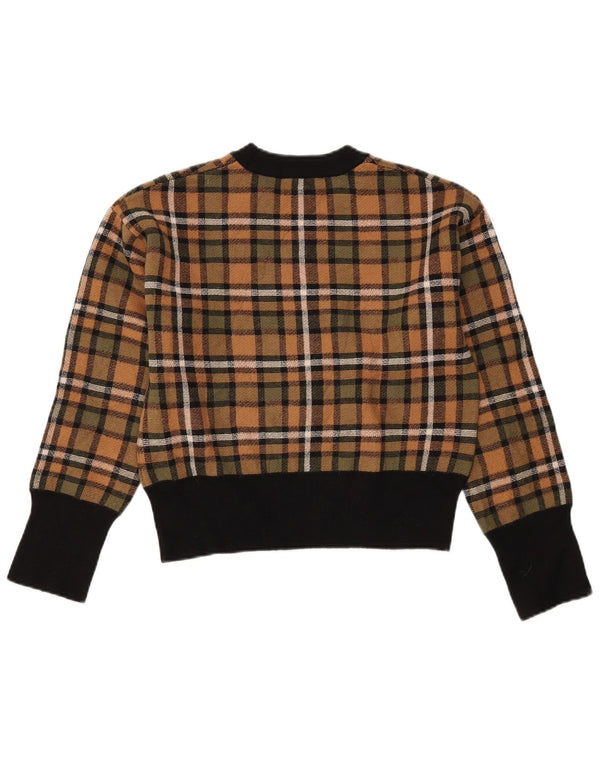 Maglione corto con scollo a barca da donna Zara UK 10 piccolo viscosa a quadri marrone