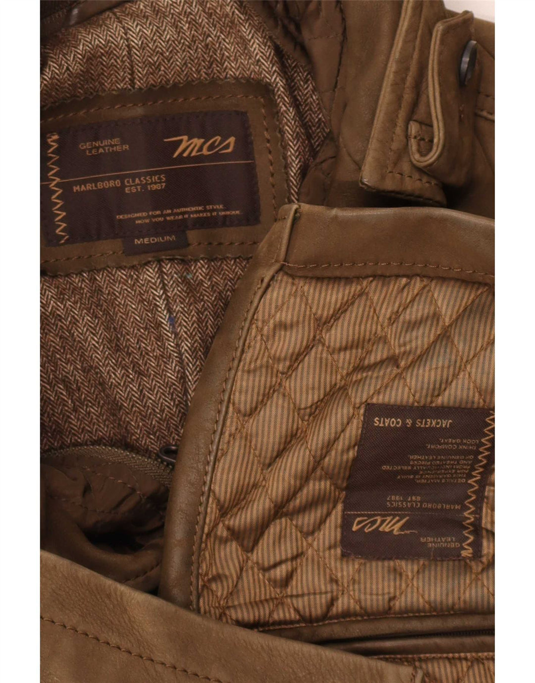 Giacca in pelle da uomo Marlboro Classics UK 38 Marrone medio