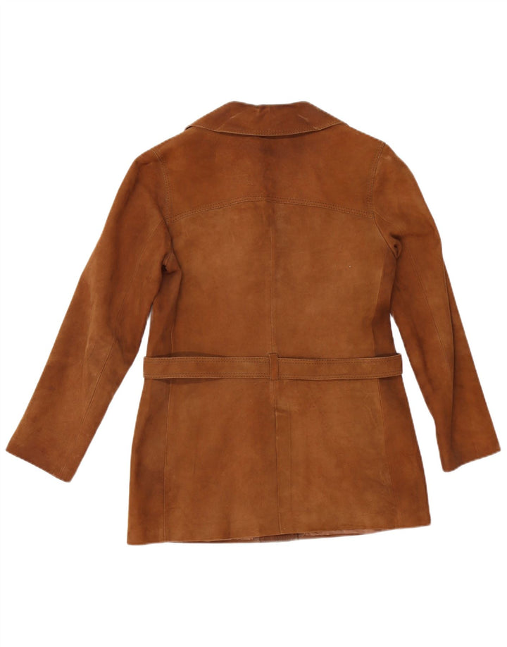 Giacca vintage in pelle scamosciata da donna UK 12 Marrone medio