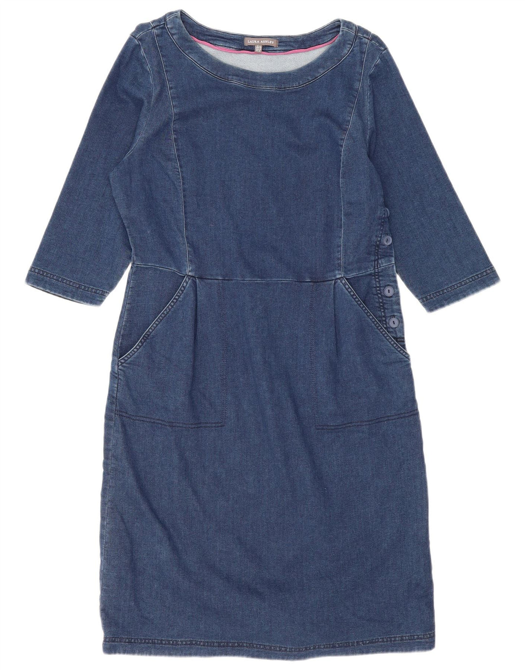 Laura Ashley Abito basic da donna con maniche a 3/4 UK 14 Grande cotone blu