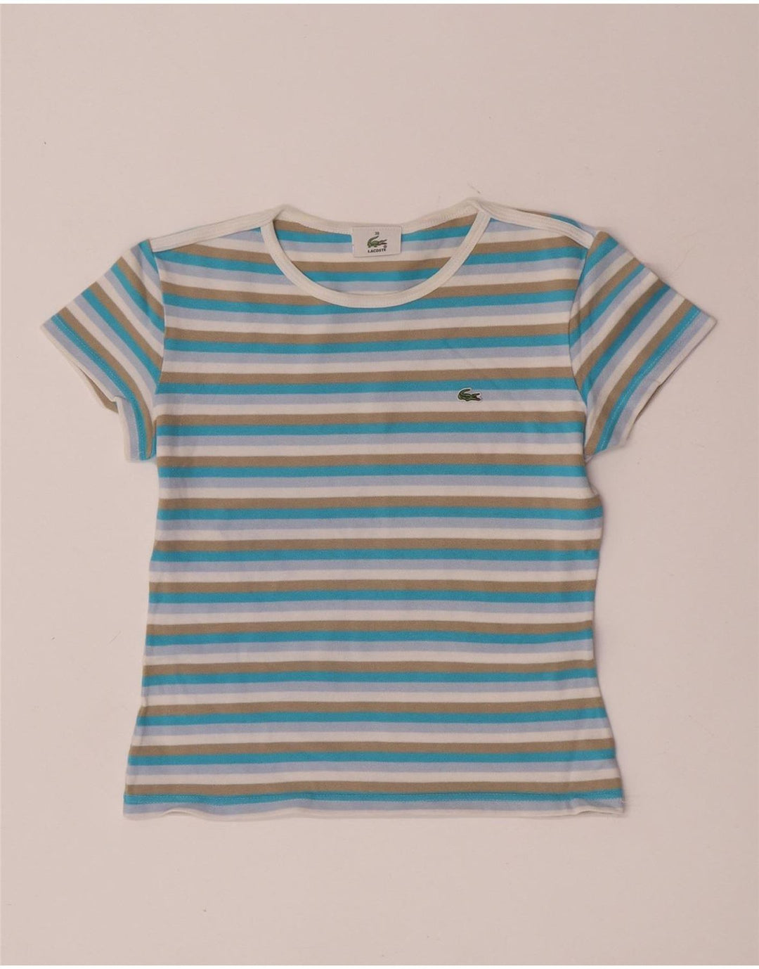 T-shirt corta da donna Lacoste taglia 38 media in cotone a righe multicolore
