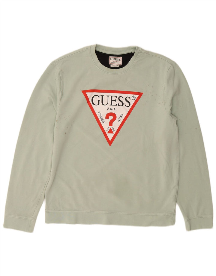 GUESS Mens Graphic Sweatshirt Jumper Large Green Cotton