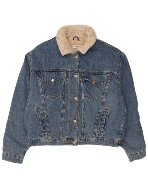 Topshop Giacca da donna oversize in denim sherpa UK 10 piccolo cotone blu