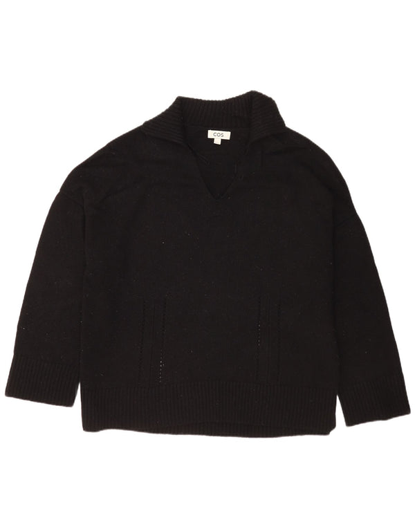 Maglione da donna con collo a polo, vestibilità comoda, Cos, UK 16, grande, in lana nera