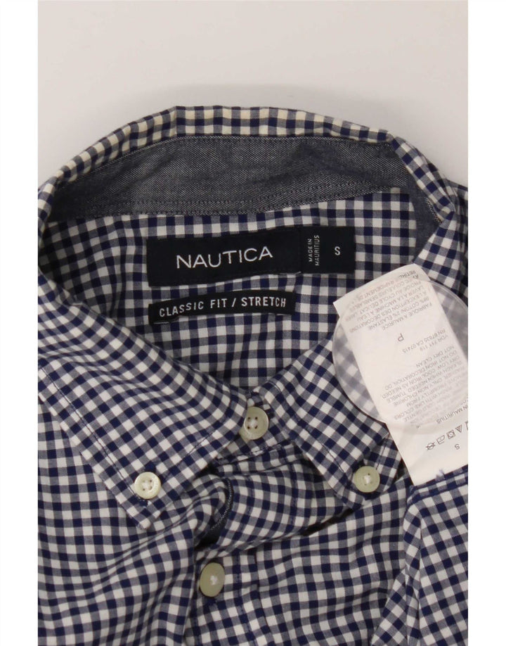 Camicia Nautica da uomo elasticizzata dal taglio classico, piccola in cotone a quadretti blu navy