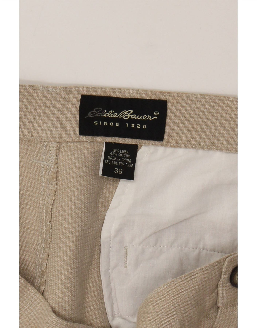EDDIE BAUER Pantaloni chino da uomo con pegging W36 L30 Lino pied de poule beige