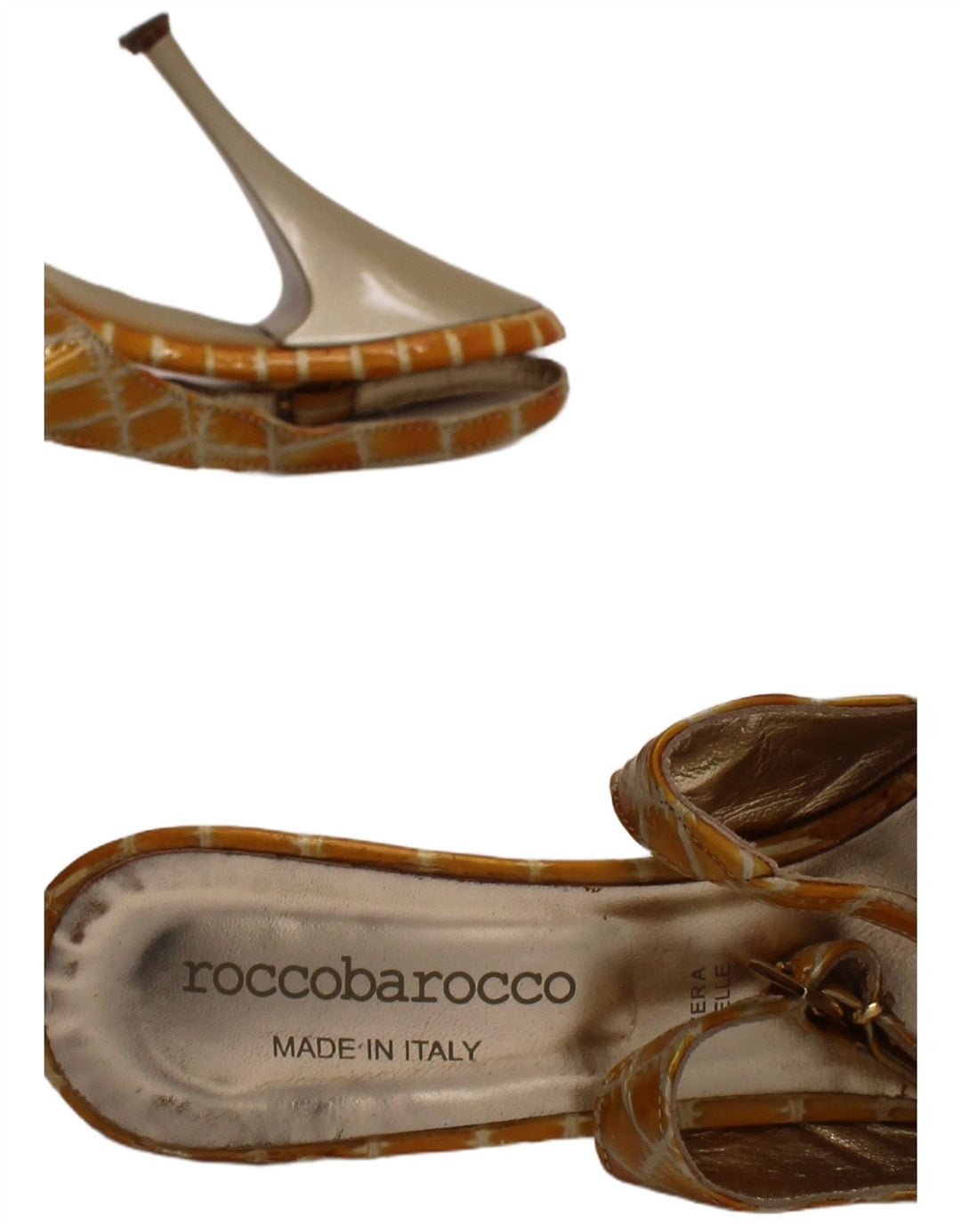 Roccobarocco Scarpe con tacco da donna Slingback Taglia UK 5 Designer con stampa animalier gialla