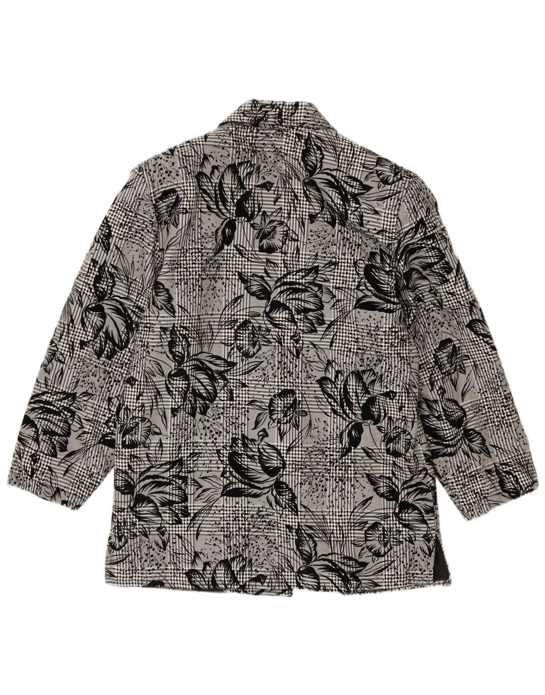 Giacca blazer vintage da donna a 1 bottone UK 14 medio nero floreale