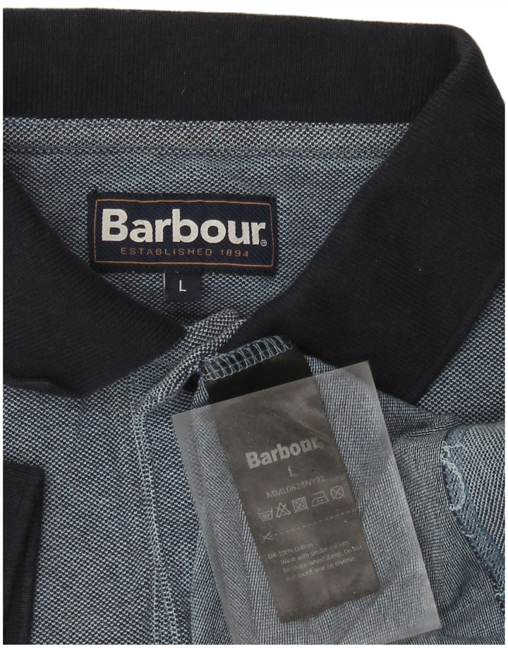 Polo da uomo Barbour grande in cotone color block blu navy