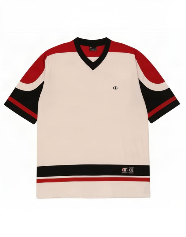 T-shirt grafica da uomo Champion Top 2XL cotone color block bianco