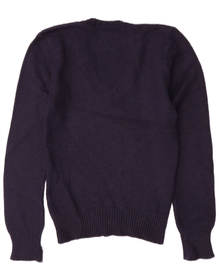 Maglione maglione con scollo a V da donna VINTAGE UK 10 piccolo blu navy