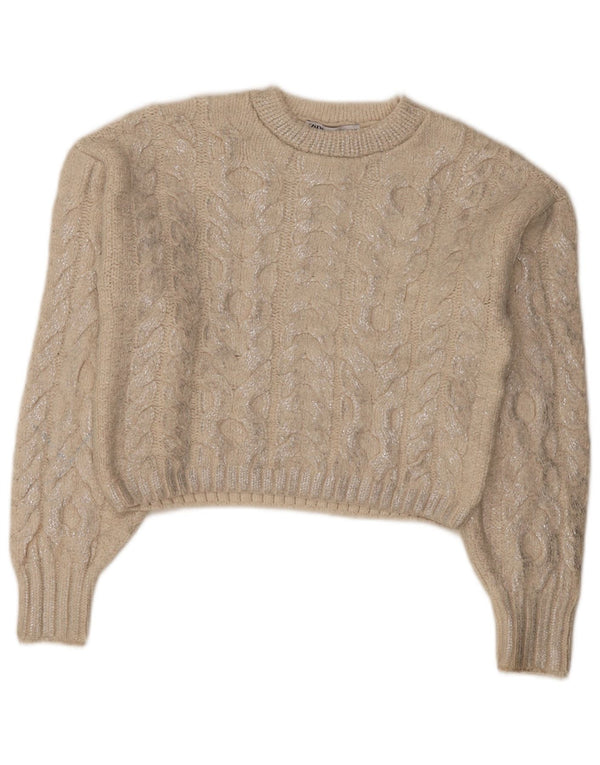 Maglione corto girocollo da donna Zara UK 14 Beige medio