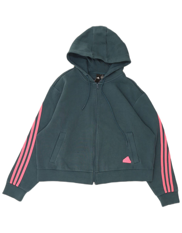 Maglione con cappuccio e zip Adidas da donna, vestibilità rilassata, UK 10, piccolo verde sportivo
