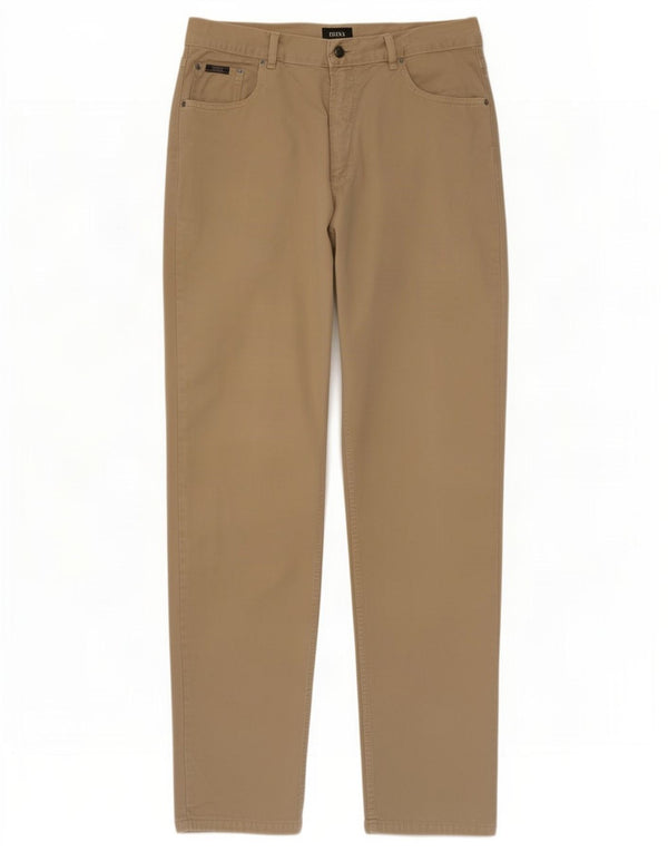 Hugo Boss Mens Arkansas Straight Casual Trousers W36 L36 Beige Cotton