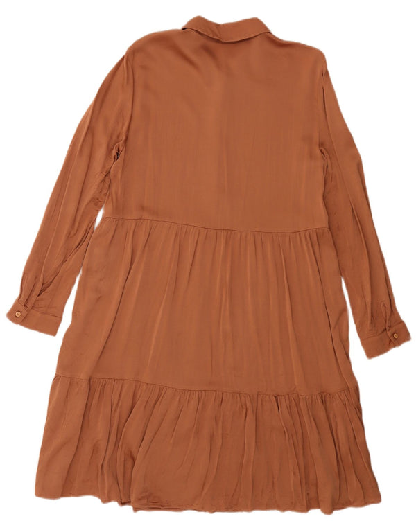 ZARA Womens Long Sleeve A-Line Dress UK 10 Small Brown Viscose