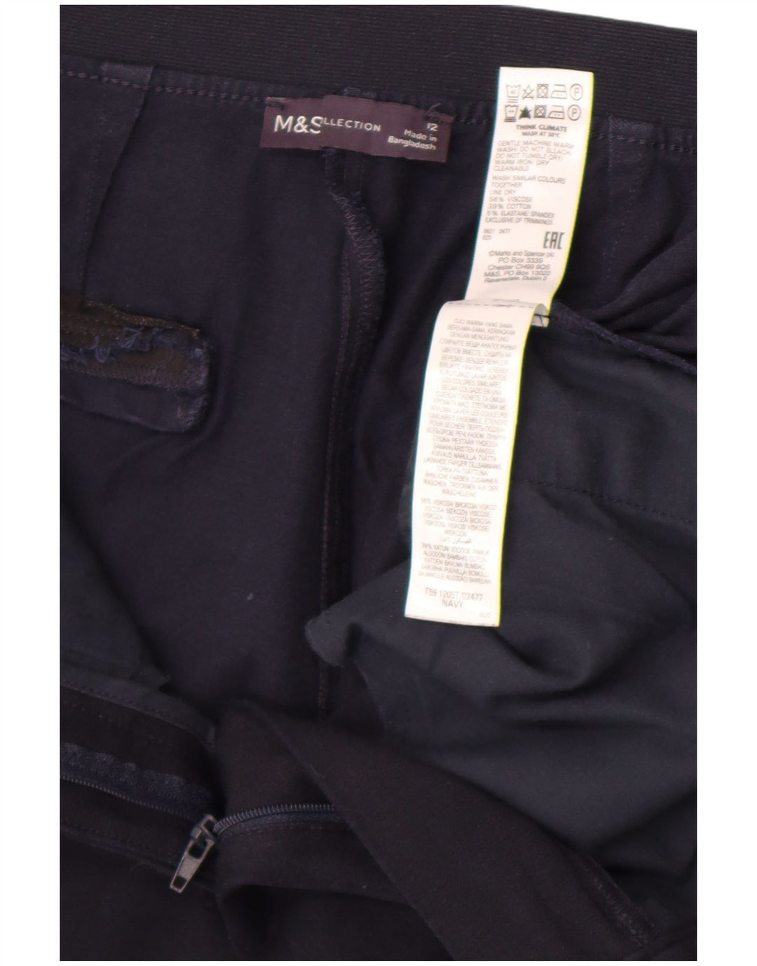 Pantaloni da abito da donna Marks & Spencer UK 12 Medium W30 L26 Blu Navy