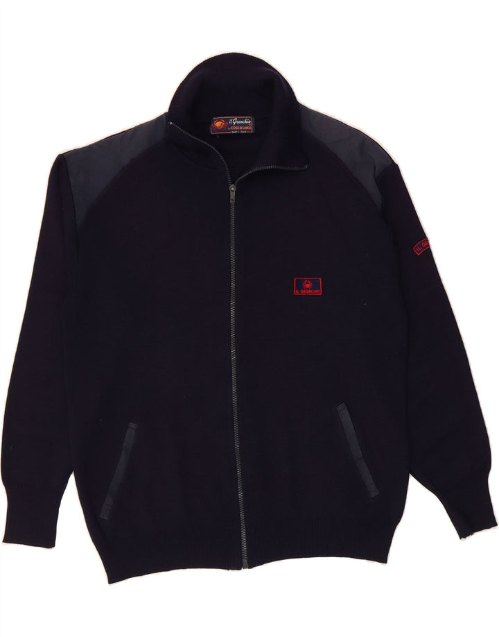IL GRANCHIO Mens Cardigan Sweater Small Navy Blue Vintage Il Granchio and Second-Hand Il Granchio from Messina Hembry 