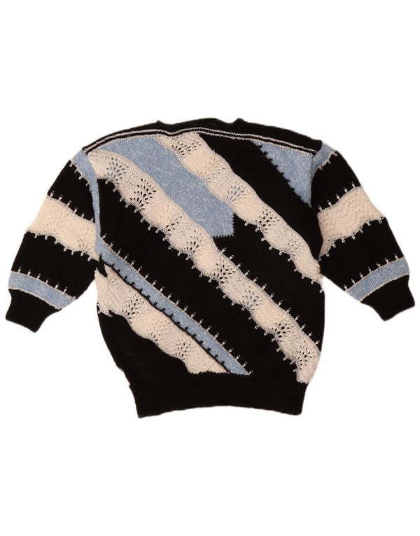 Maglione vintage da donna con scollo a barca UK 14 Large Black Colourblock