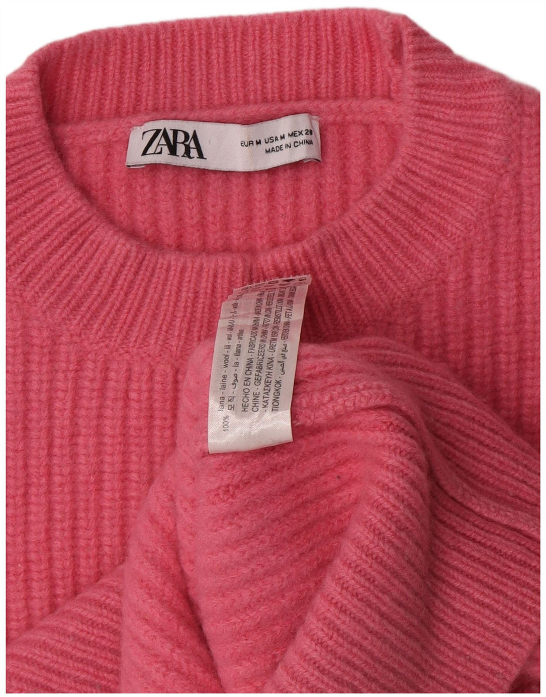 Maglione corto girocollo da donna Zara UK 14 Lana rosa medio