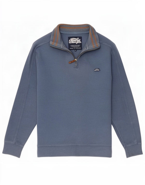 Felpa da uomo con collo con zip Weird Fish, piccola, in cotone blu