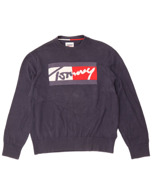 Maglione maglione girocollo grafico da uomo Tommy Hilfiger piccolo in cotone blu navy