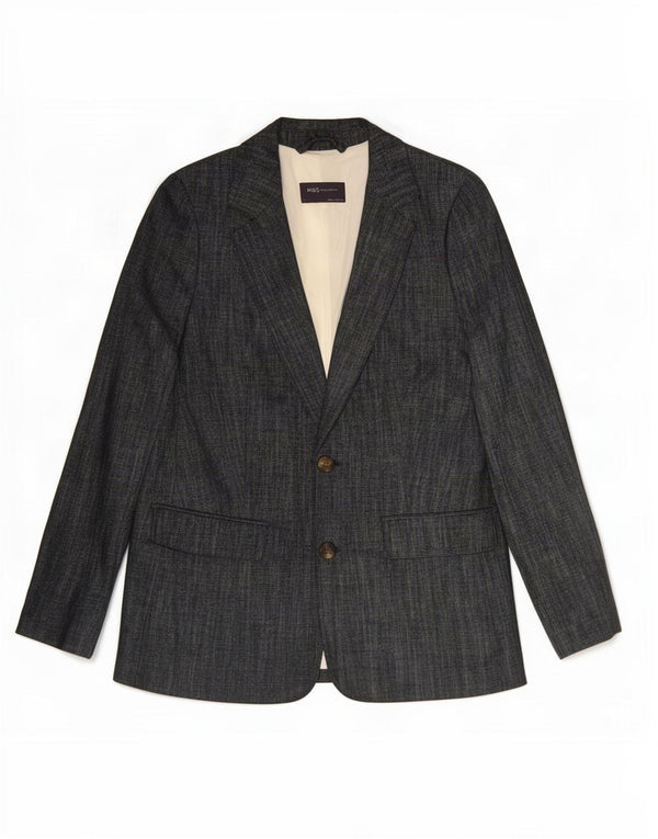 Marks & Spencer Womens 2 Button Blazer Jacket UK 8 Small Navy Blue Cotton