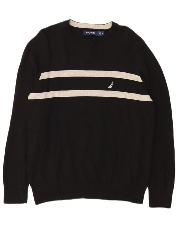 Maglione da uomo girocollo Nautica in cotone a righe nere medie