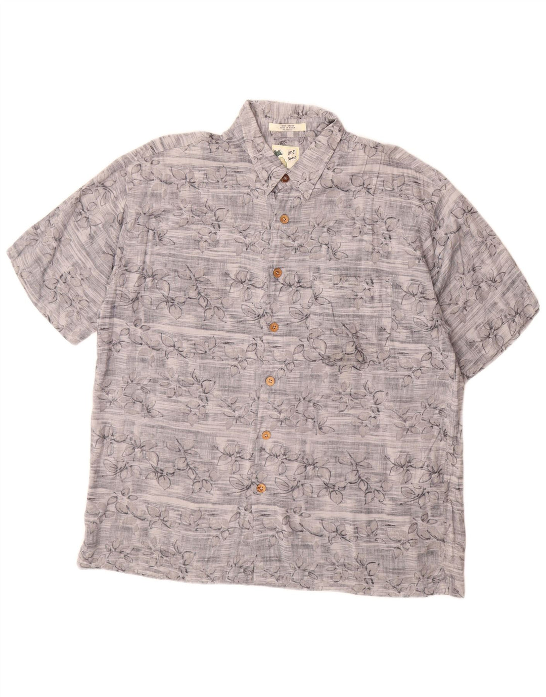 Camicia vintage da uomo a maniche corte XL in rayon floreale grigio