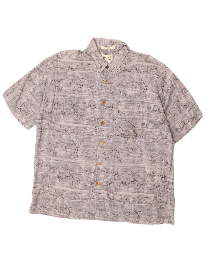 Camicia vintage da uomo a maniche corte XL in rayon floreale grigio