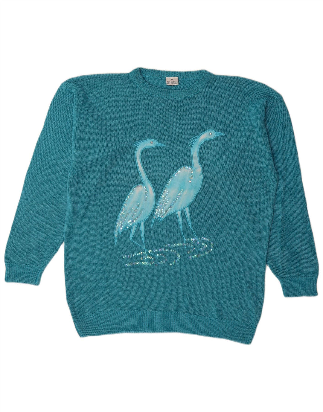 Maglione da donna vintage con scollo a barca oversize con grafica UK 14 Blu medio