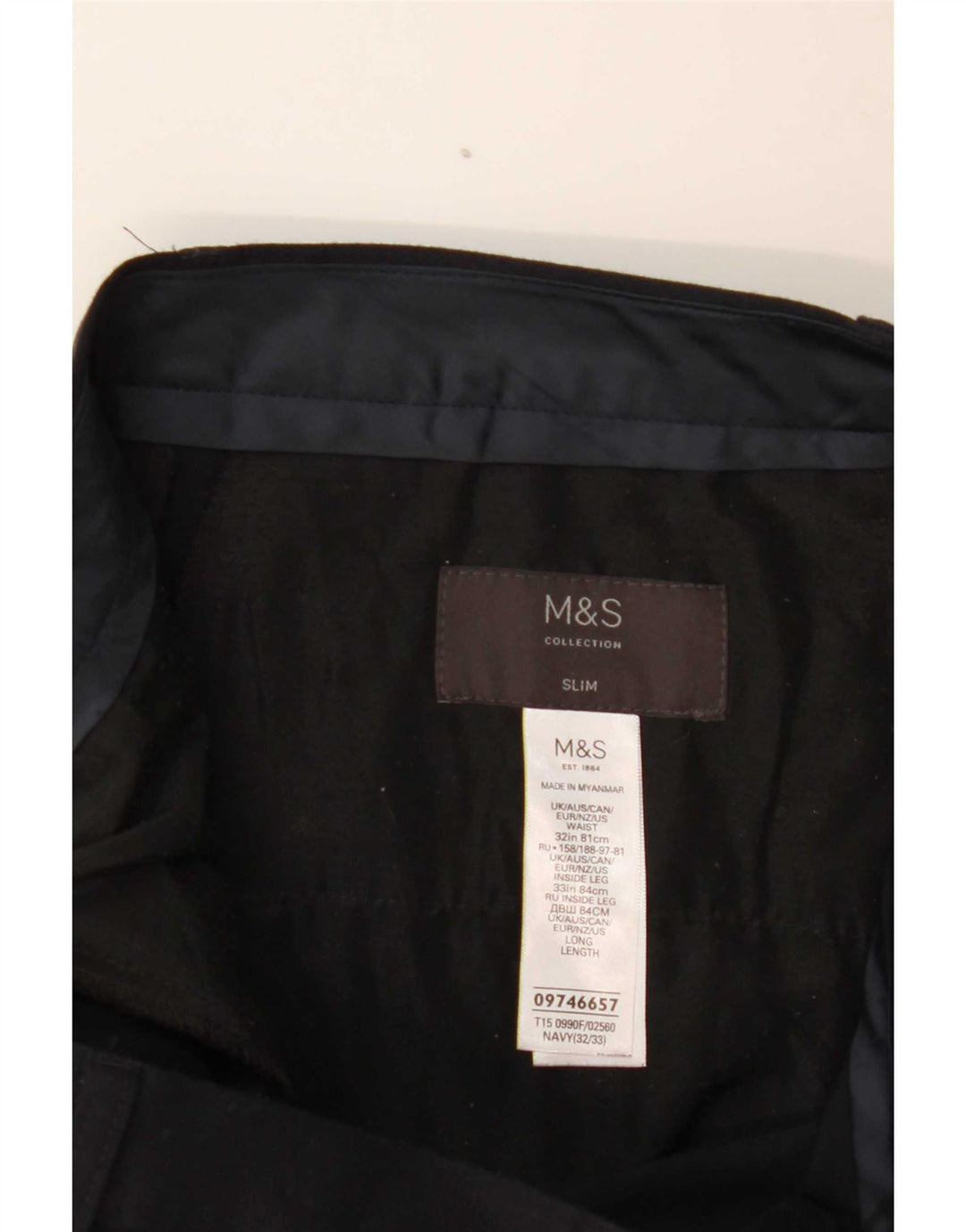 Pantaloni da abito slim da donna Marks & Spencer W32 L33 poliestere blu navy
