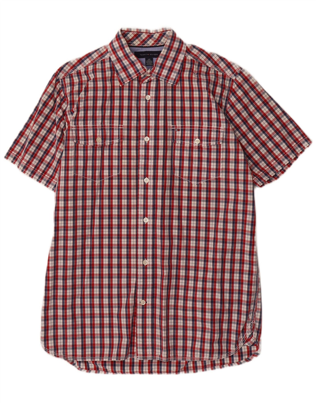 Camicia a maniche corte da uomo Tommy Hilfiger in cotone a quadri rossi piccoli