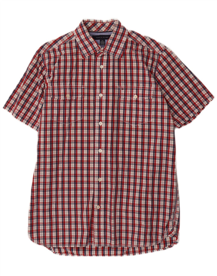 Camicia a maniche corte da uomo Tommy Hilfiger in cotone a quadri rossi piccoli