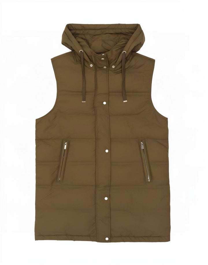 Gilet imbottito con cappuccio lungo da donna Zara UK 14 medio poliestere kaki