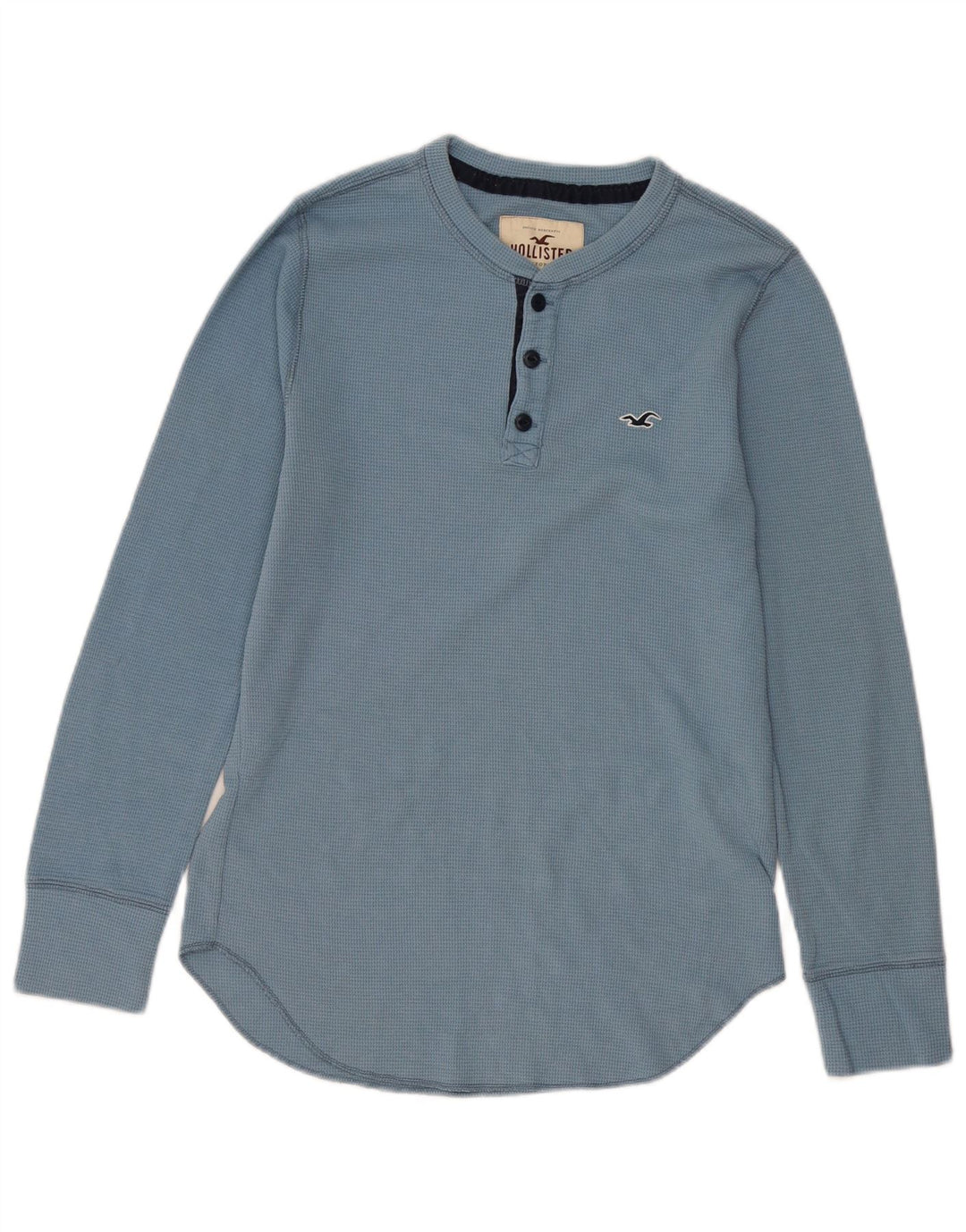 Top Hollister da uomo a maniche lunghe piccolo in cotone blu