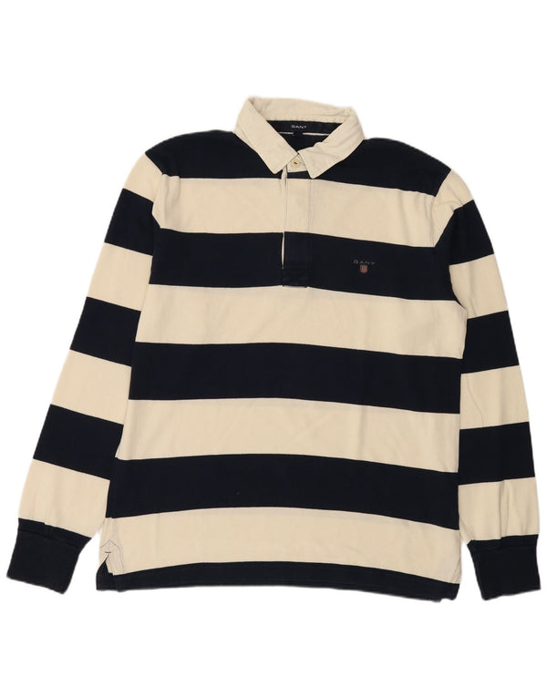 Polo da rugby da uomo a maniche lunghe Gant XL in cotone a righe blu navy