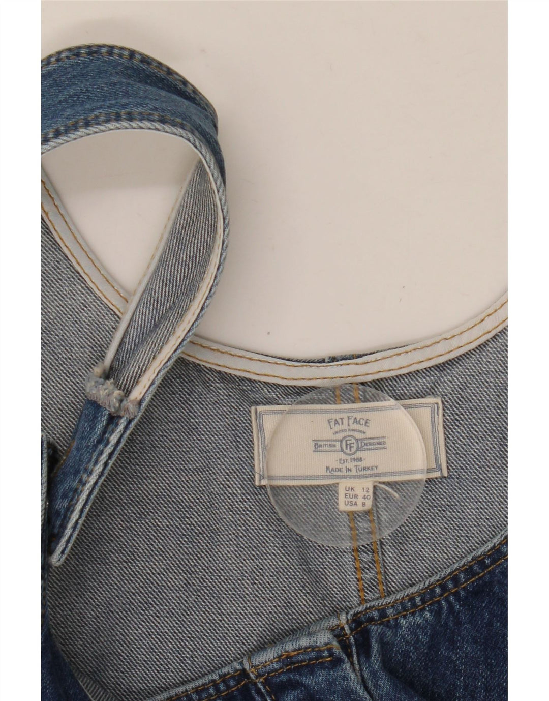 Abito salopette in denim da donna Fat Face UK 12 Blu medio
