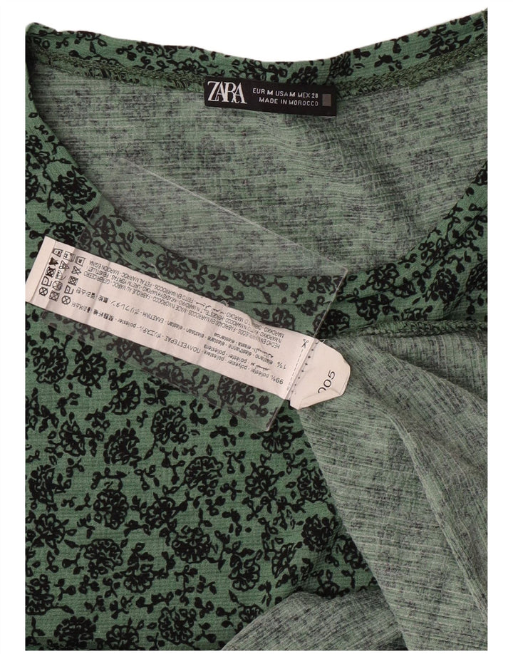 Abito a trapezio da donna ZARA UK 14 Poliestere floreale verde medio