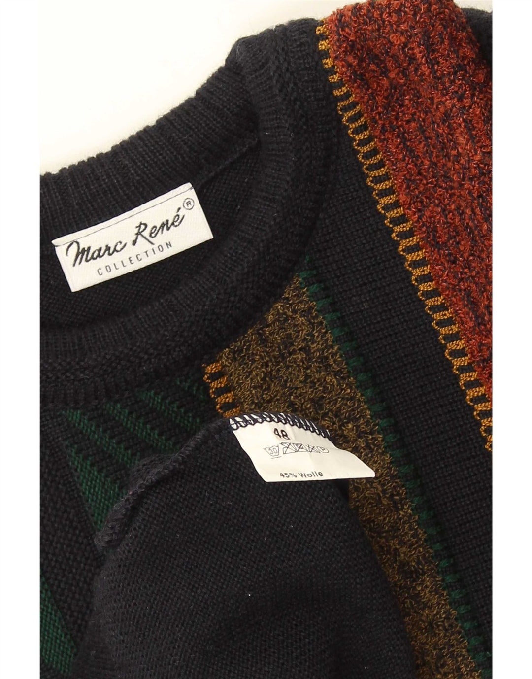 Maglione maglione girocollo da uomo Marc Rene IT 48 Lana a righe blu navy medio