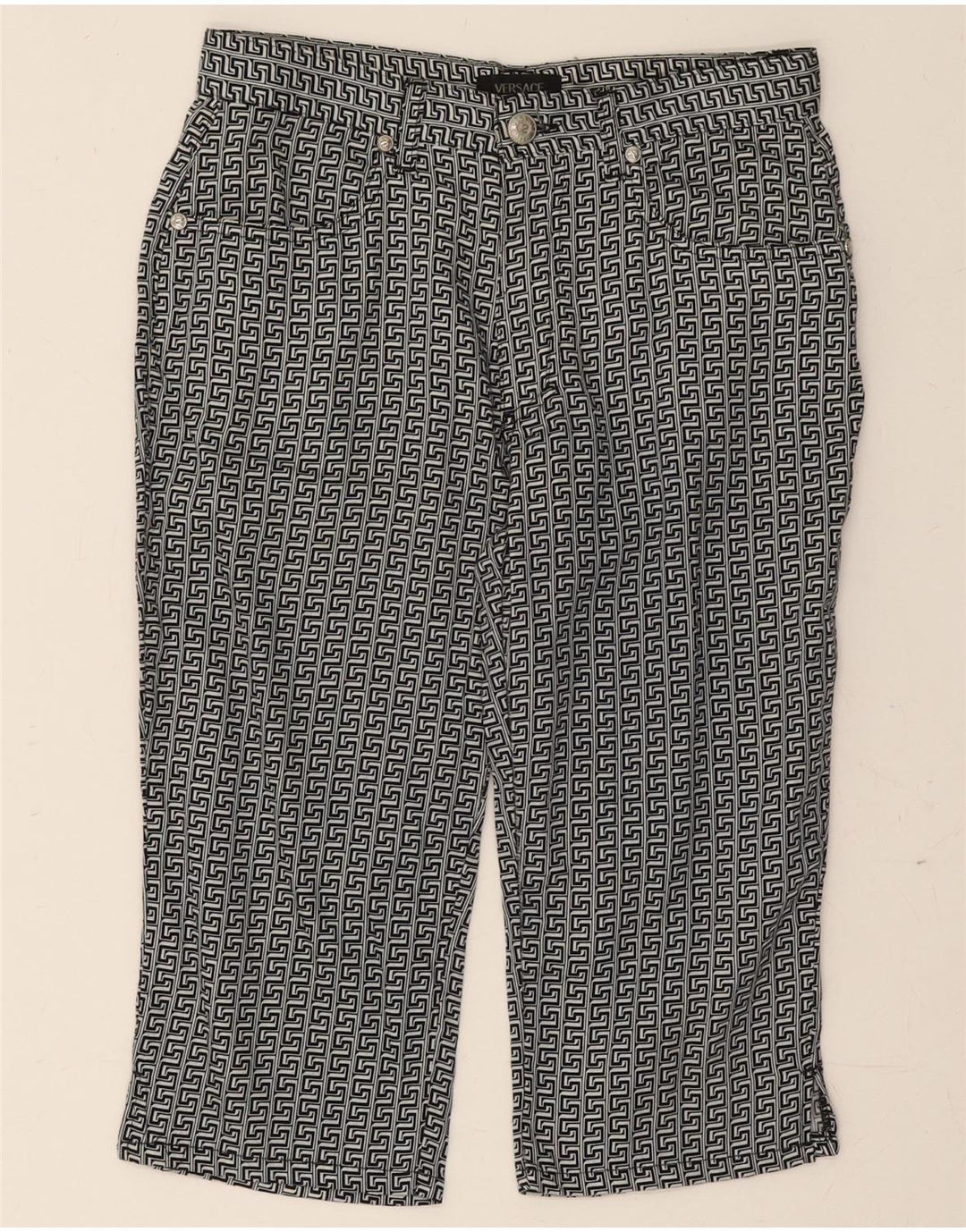 VERSACE Womens Bermuda Shorts W28 Medium Black Geometric Cotton Vintage Versace and Second-Hand Versace from Messina Hembry 