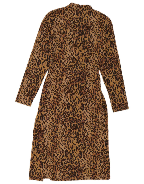 Abito lungo a maniche lunghe da donna Marks & Spencer UK 8 piccola stampa animalier beige