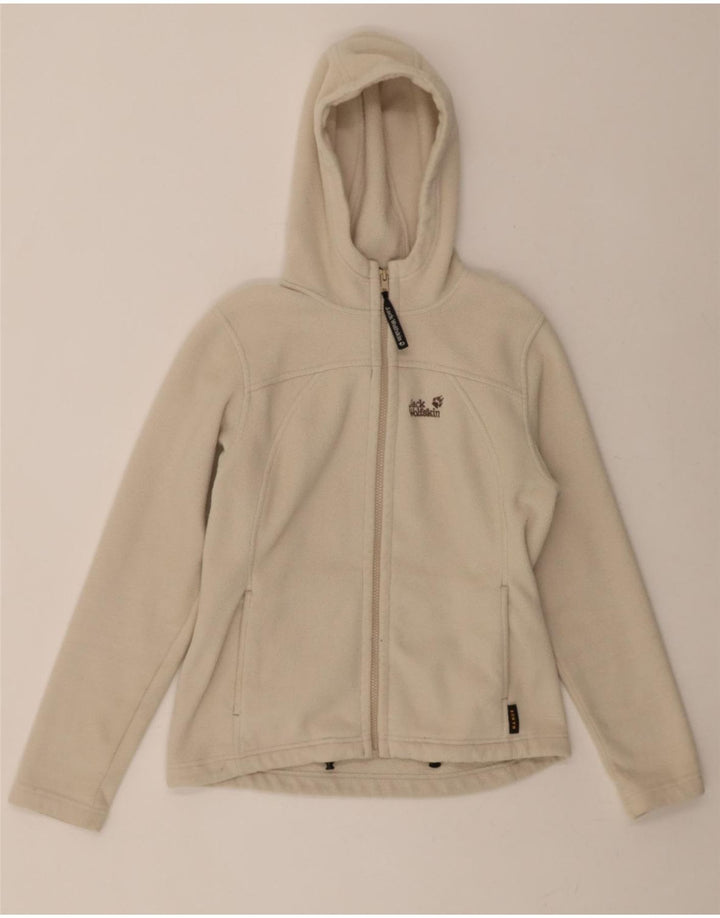 JACK WOLFSKIN Womens Hooded Fleece Jacket UK 10 small Off White Polyester Vintage Jack Wolfskin and Second-Hand Jack Wolfskin from Messina Hembry 